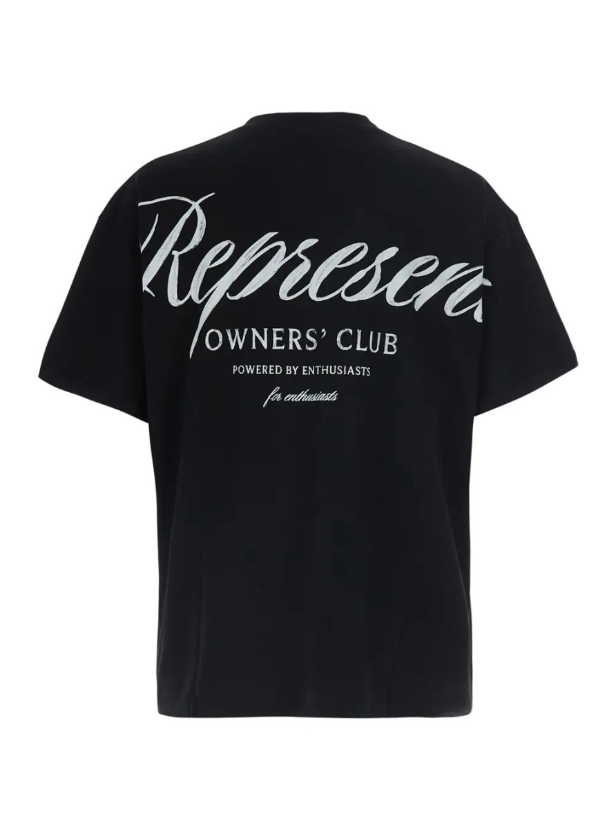 Tricou Black Crew neck T-shirt with logo lettering on front and back in cotton for men - Img 2