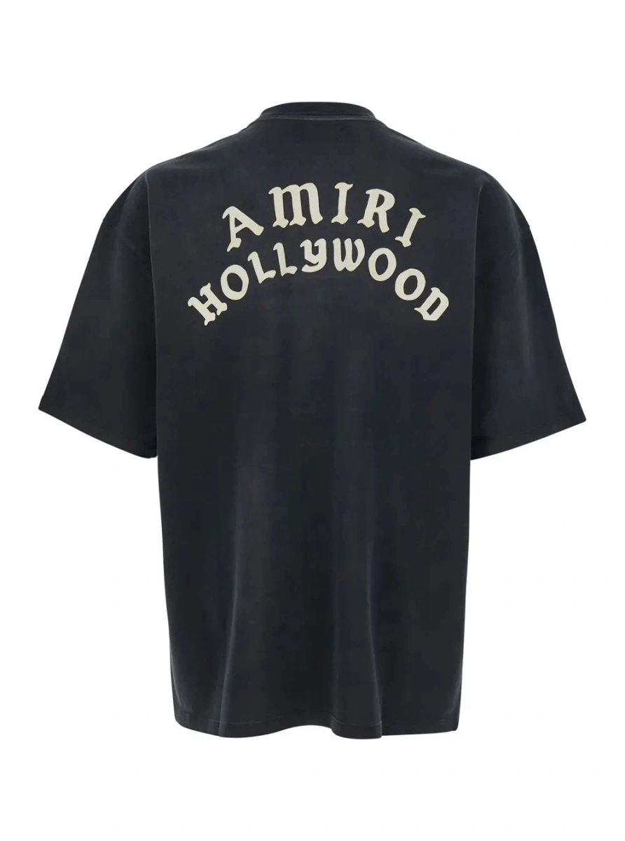 Tricou Black Crewneck T-Shirt with Logo Lettering on Front and Rear in Cotton Man - Img 2