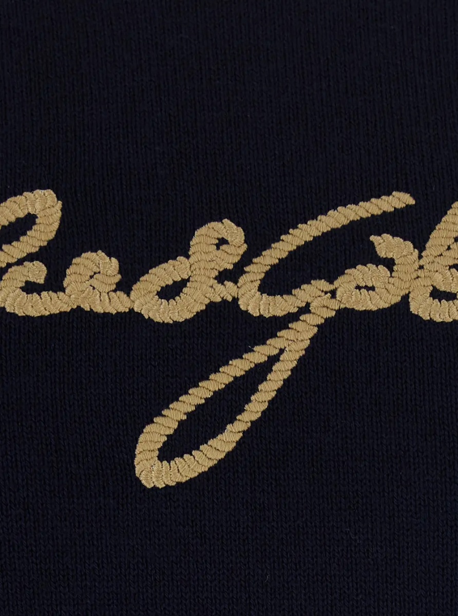 Tricou Blue Crew neck T-Shirt with logo lettering on the front in cotton for men - Img 3