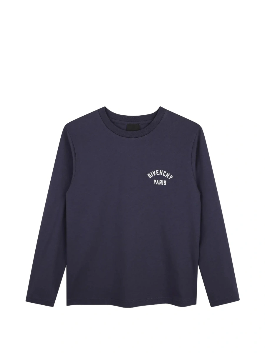 Tricou Blue Long sleeve T-shirt with logo lettering on the front in cotton Boy - Img 6