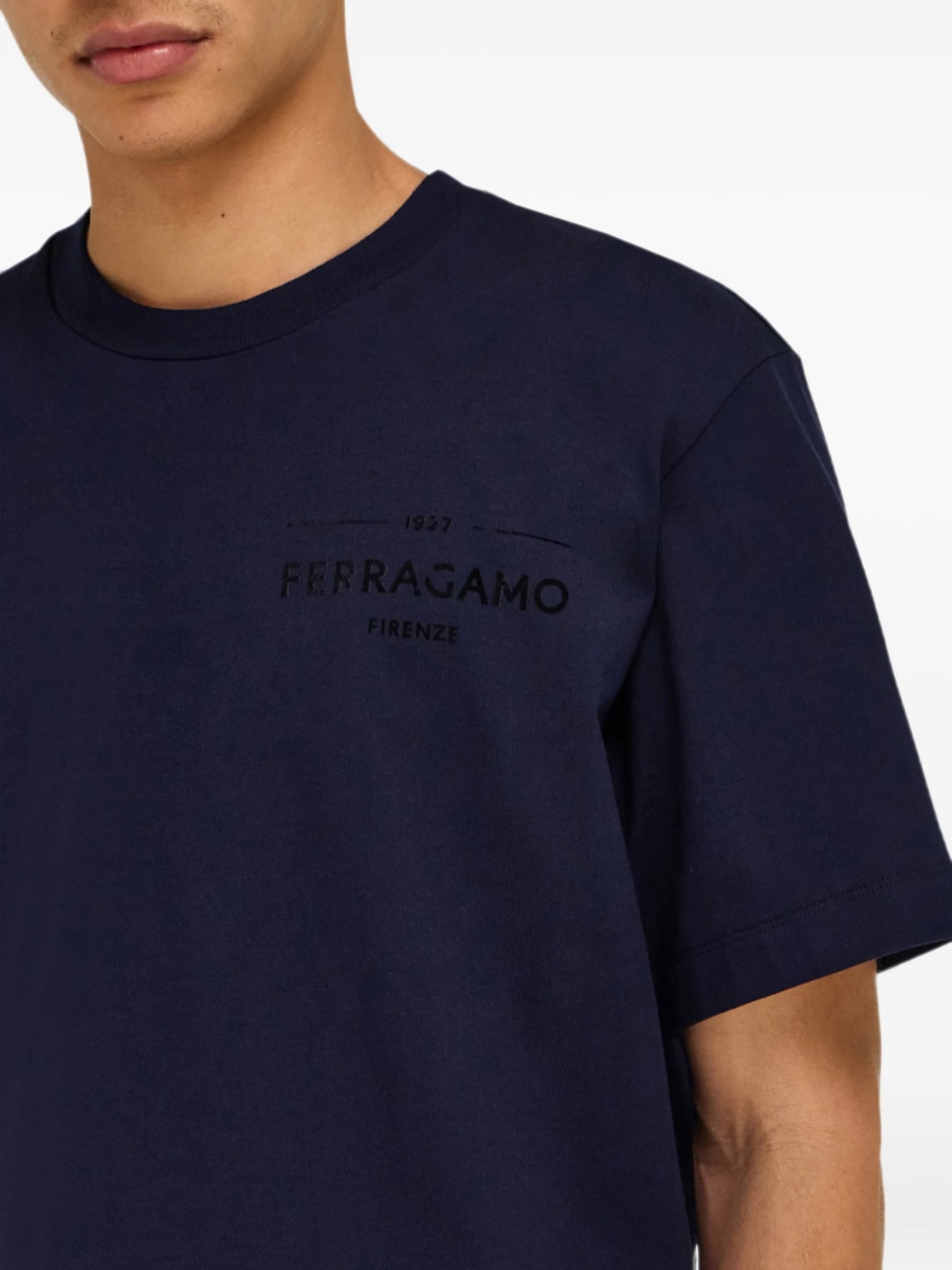 Tricou Ferragamo albastru din bumbac organic - Img 5