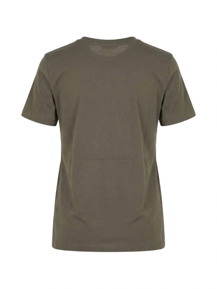 Tricou Green Crew neck T-shirt with logo lettering on the front in cotton for women - Img 4