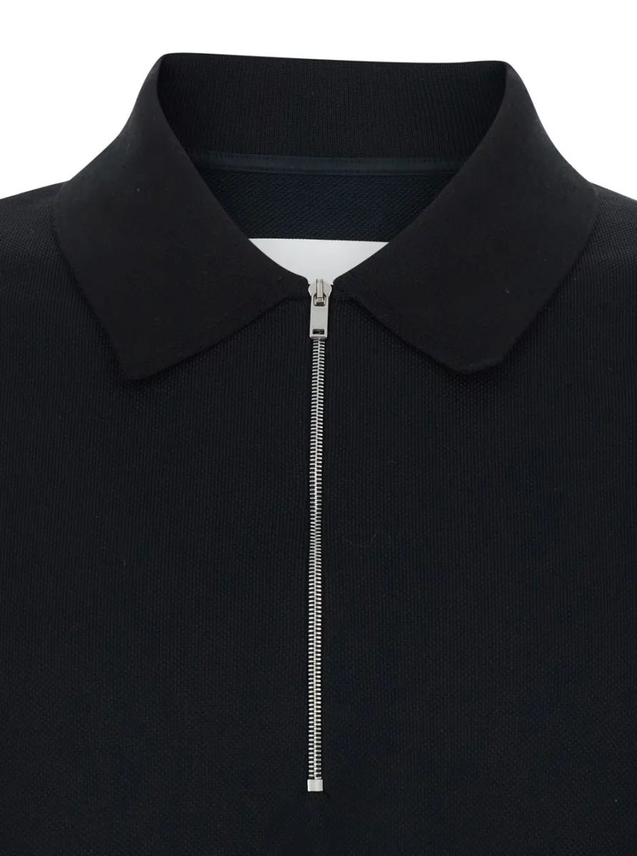 Tricou Polo black Polo Shirt with front zip closure and classic collar in cotton for men - Img 3