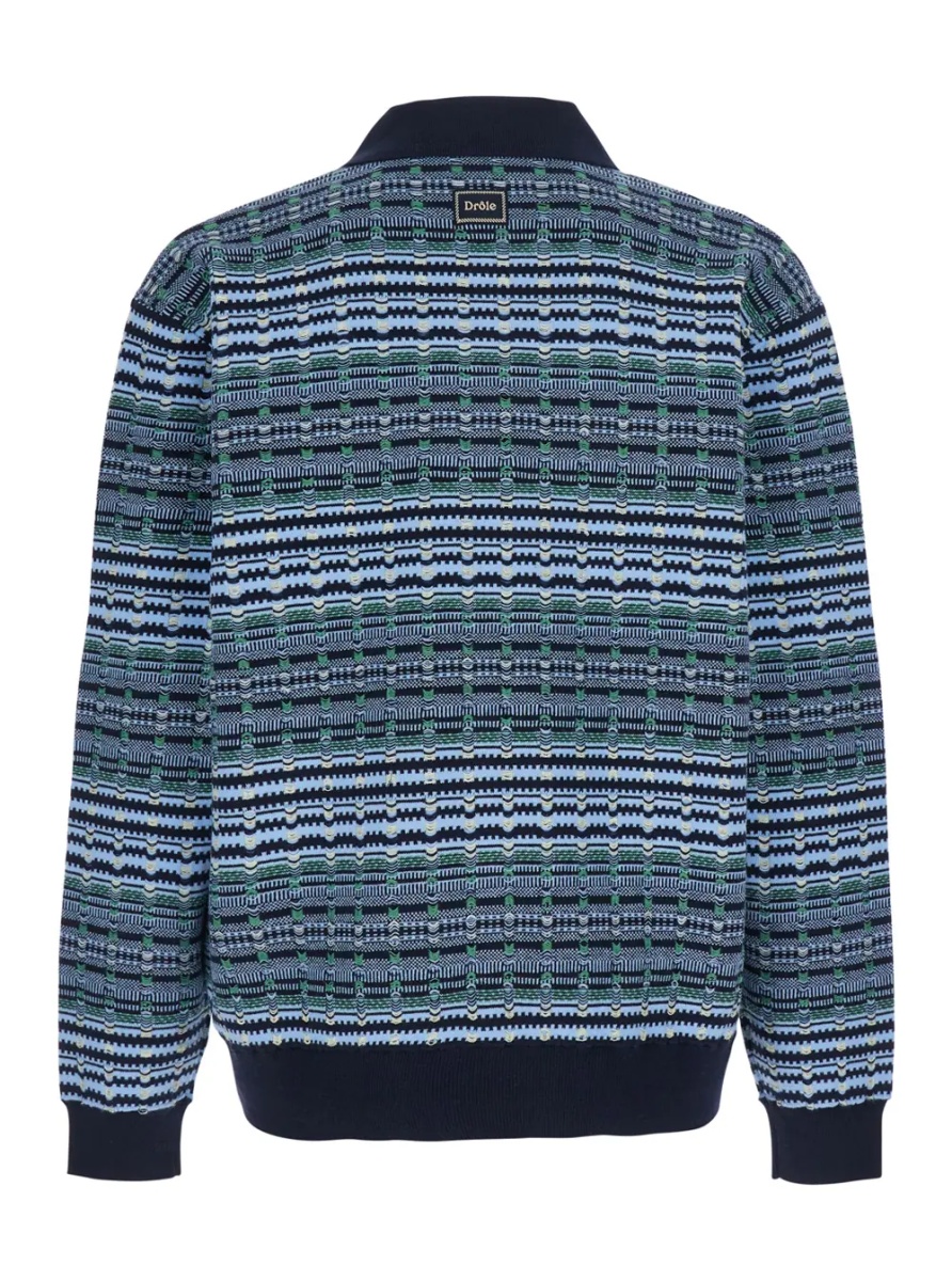Tricou Polo Blue Sweater with polo collar and all-over stripes in wool blend for men - Img 2