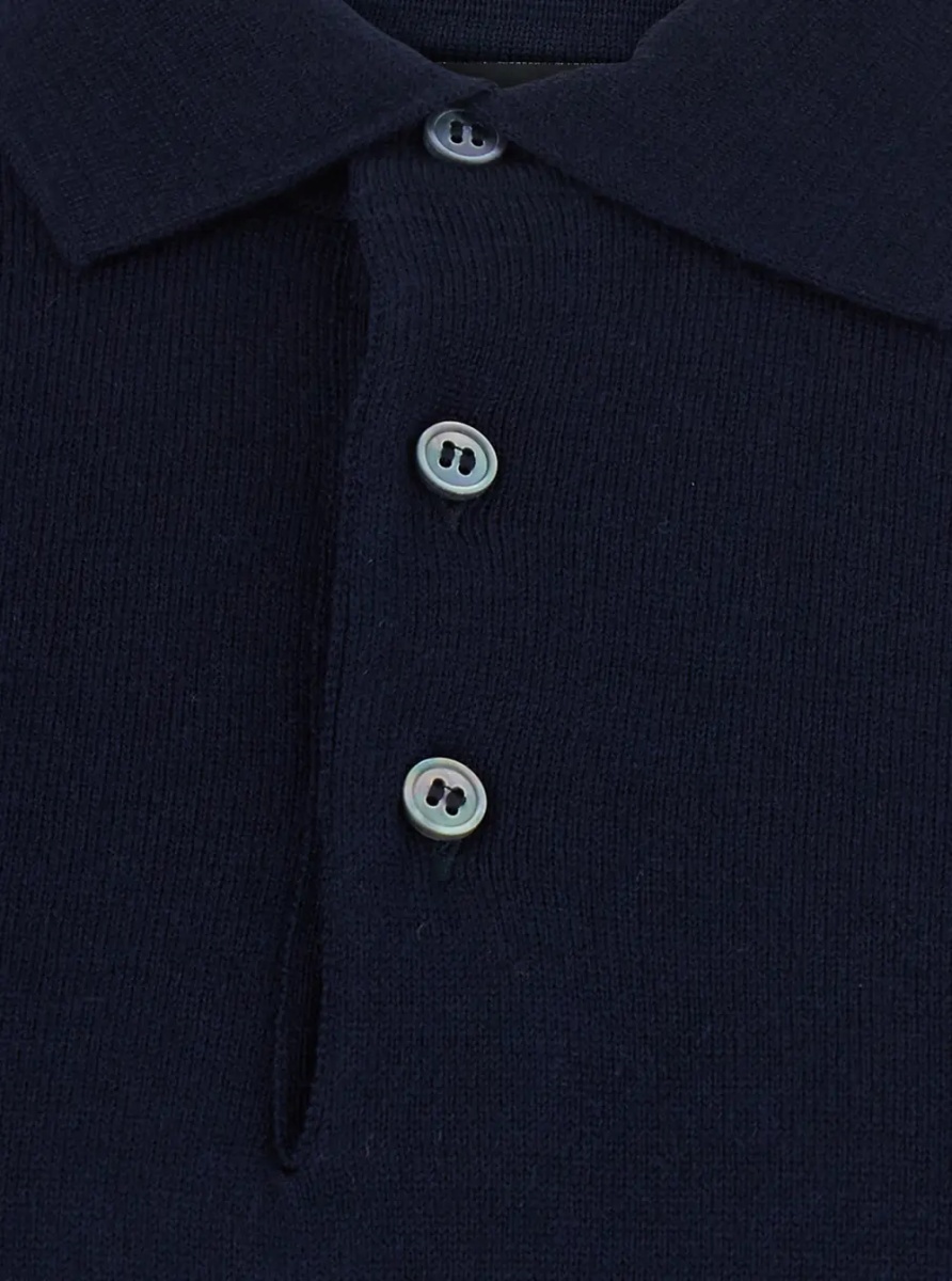 Tricou Polo Blue Sweater with Polo Style Collar in Wool Blend for Men - Img 3