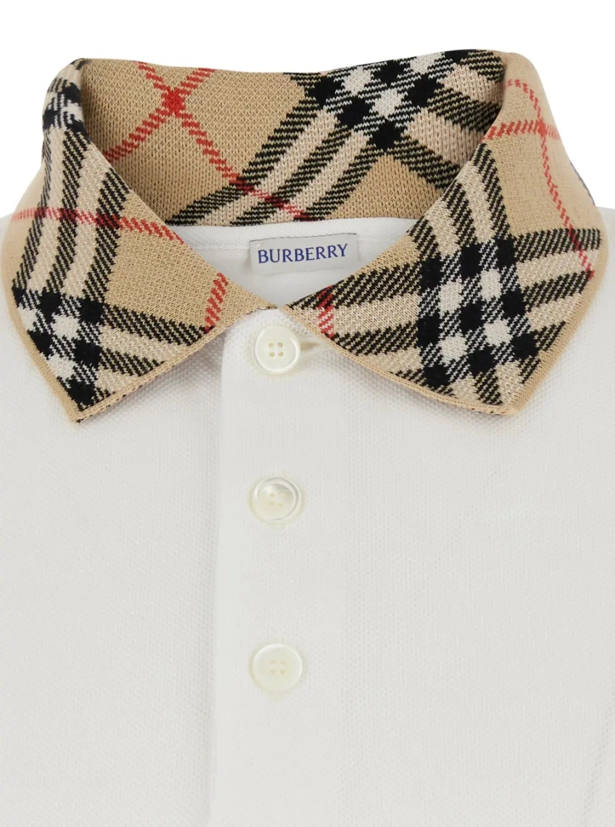 Tricou polo Burberry alb din bumbac 'EVAN' - Img 3