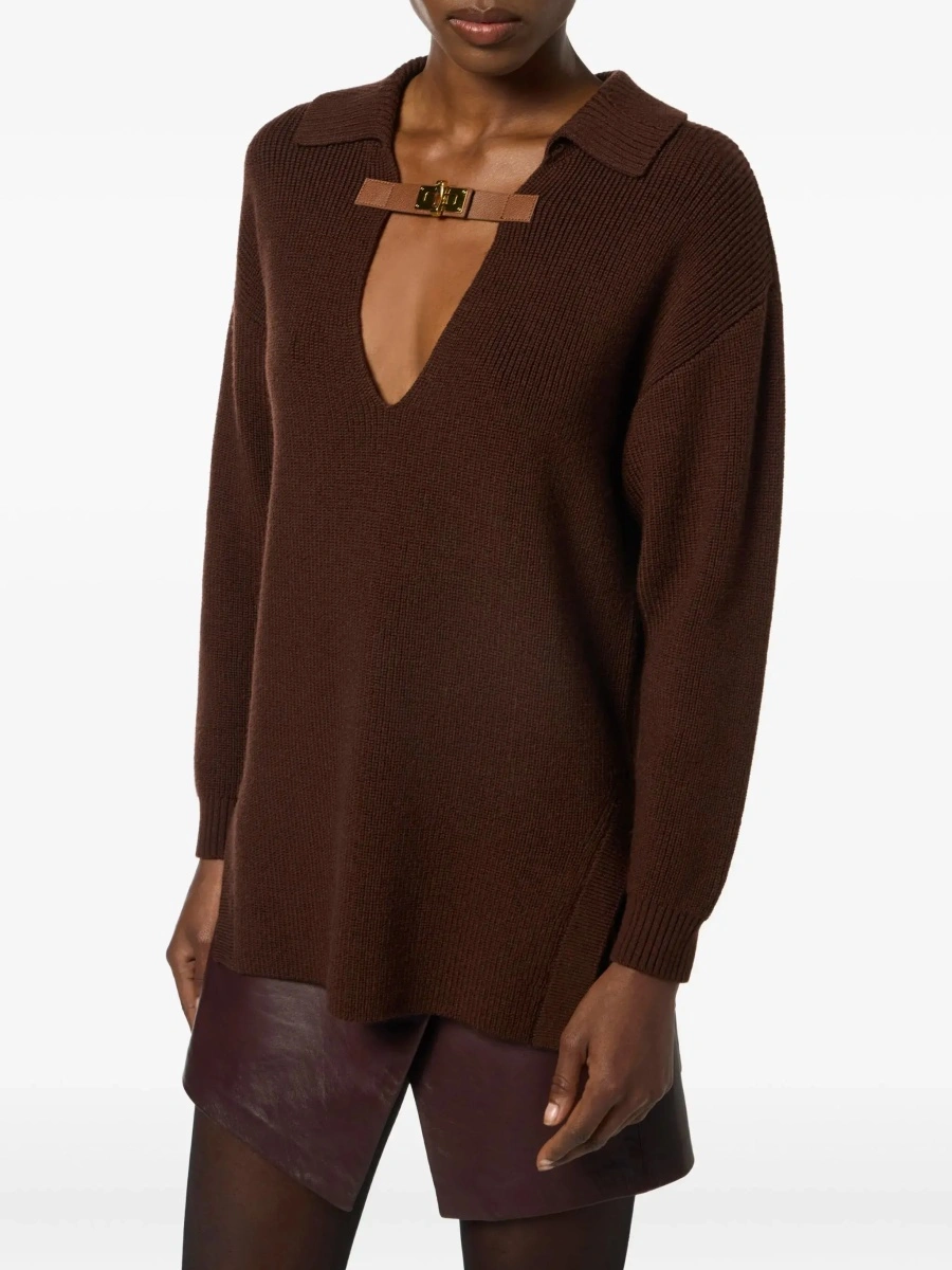 Tricou polo Elisabetta Franchi maro din lana - Img 6
