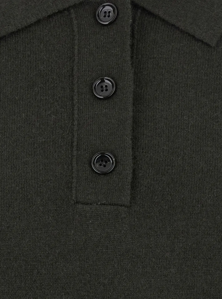 Tricou Polo Green Polo Shirt with Classic Collar and Ribbed Trims in Wool Woman - Img 3