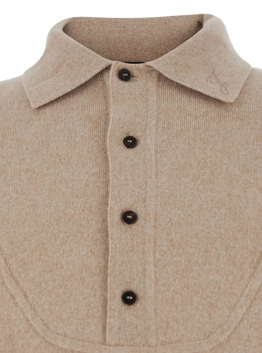 Tricou polo JACQUEMUS bej din lana - Img 3