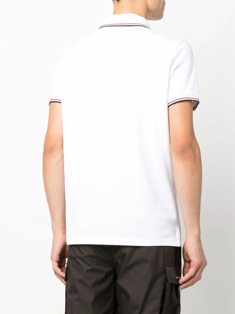 Tricou polo Moncler alb din bumbac cu logo brodat - Img 6