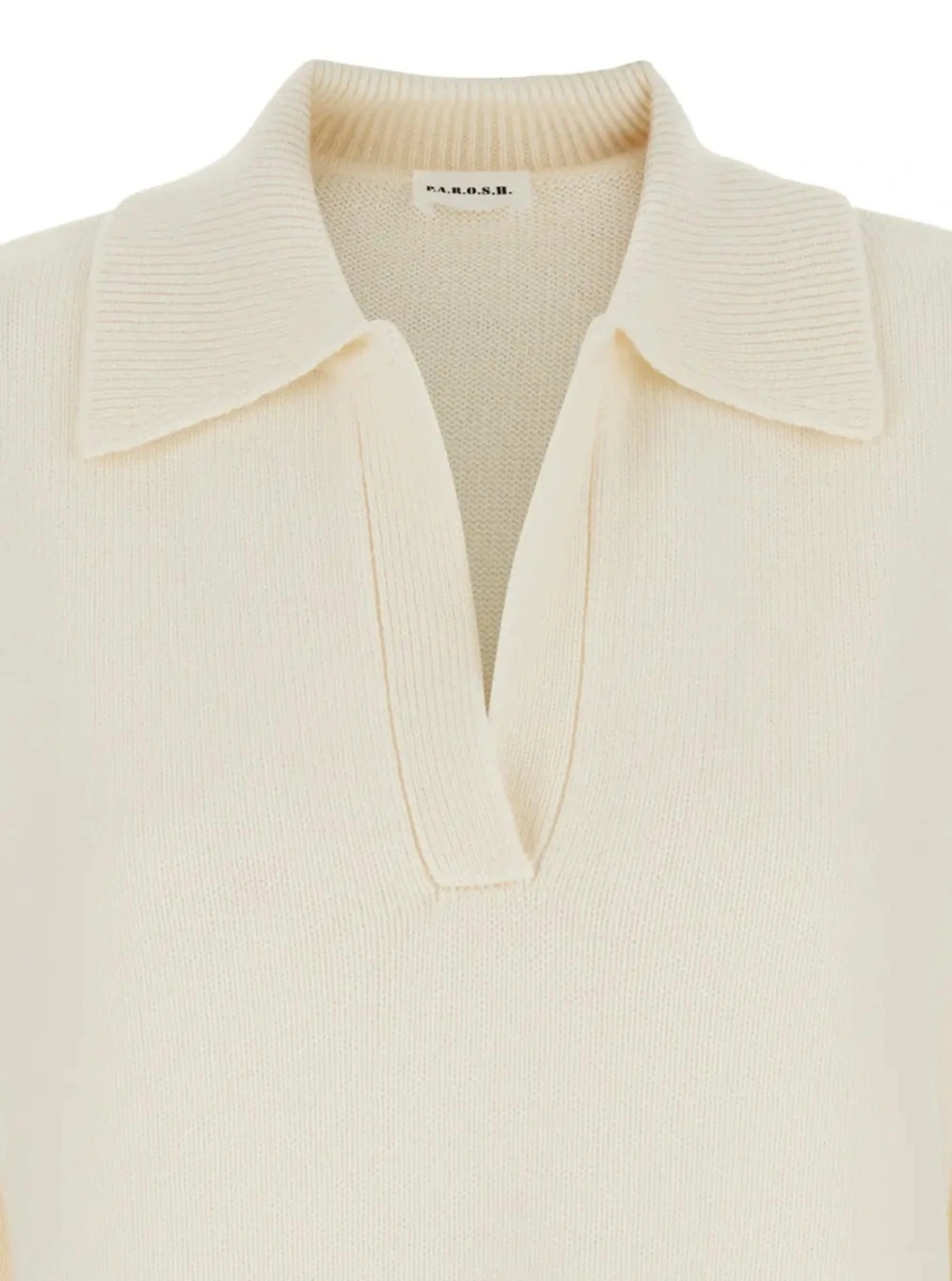 Tricou polo P.A.R.O.S.H. alb din lana si casmir - Img 3