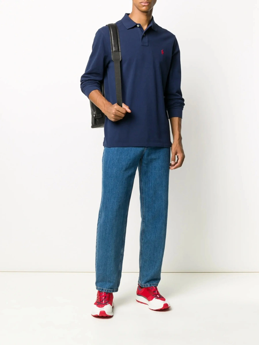 Tricou polo Ralph Lauren albastru din bumbac 'Slim Fit' - Img 4