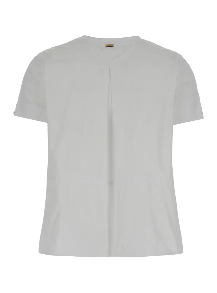 Tricou T-Shirt with Drawstring and Vent on the Back in White Cotton for Women - Img 2