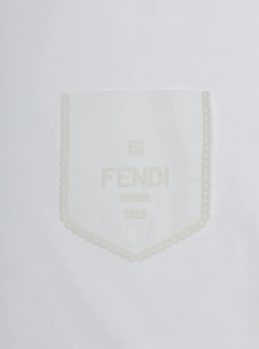 Tricou White Crew neck T-shirt with patch pocket and logo lettering on the front in cotton girl - Img 3