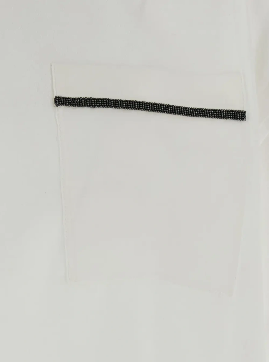 Tricou white crop crewneck T-shirt with front patch pocket with Monile in cotton for women - Img 3