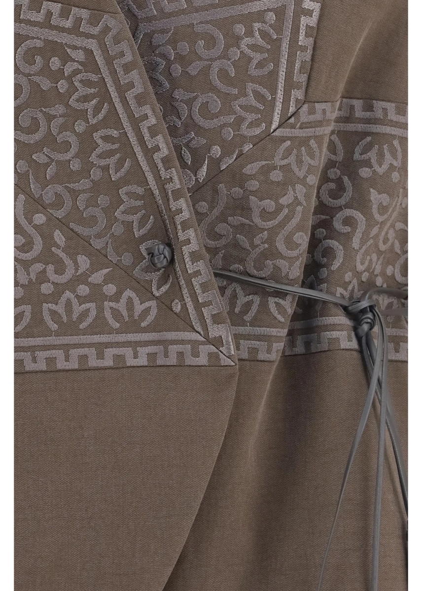 Vesta Vest in washed silk and virgin wool with jacquard pattern and ties - Img 3