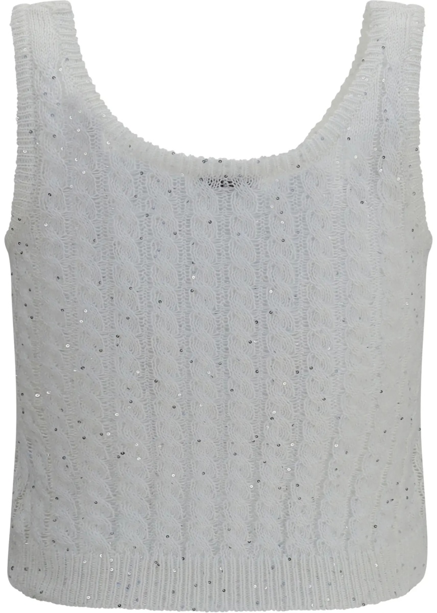 Vesta White linen knit Tank Top with sequins - Img 2