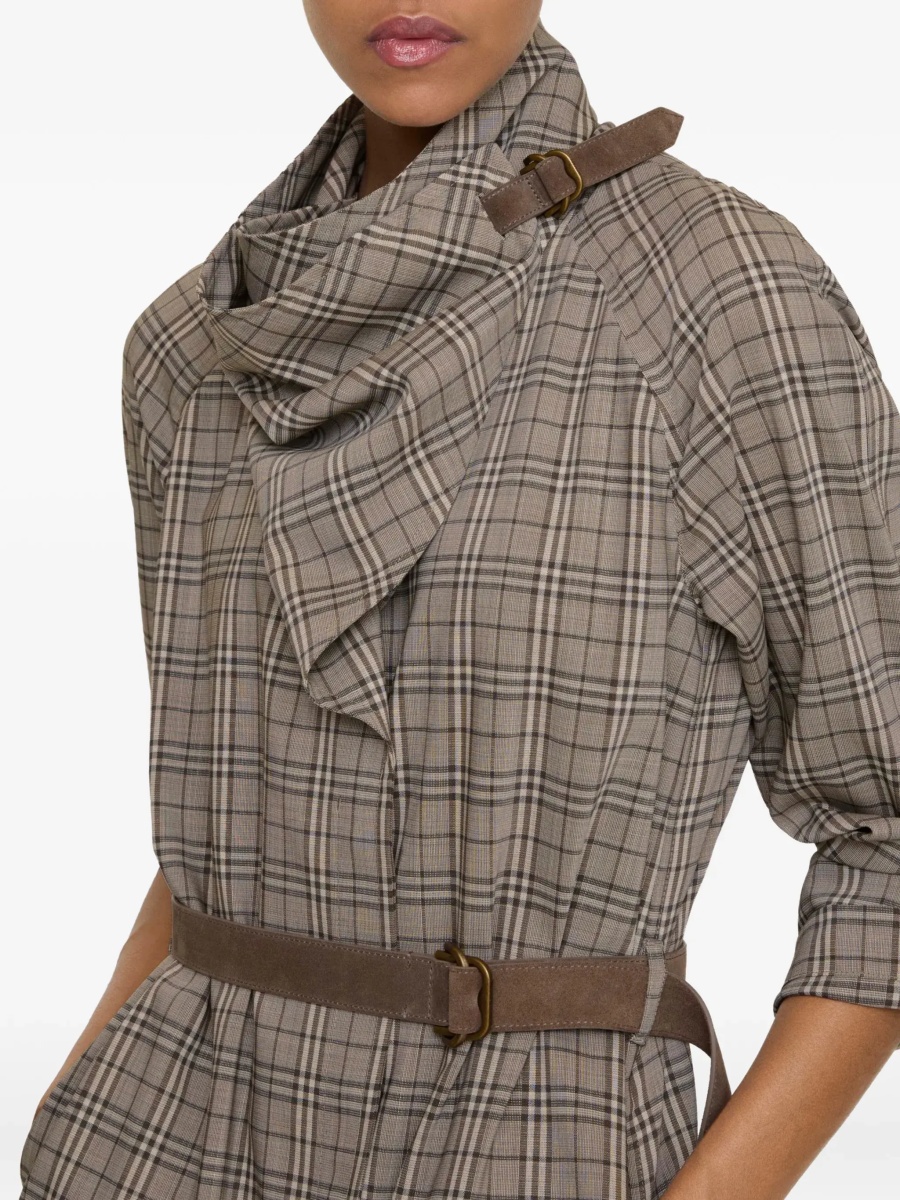 Wool Check Dress with a shawl collar - Img 4