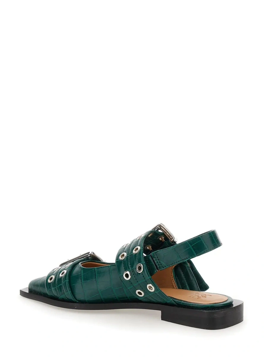 Balerini Green Ballet Shoes with Double Buckle and Pointed Design in Leather Woman - Img 3