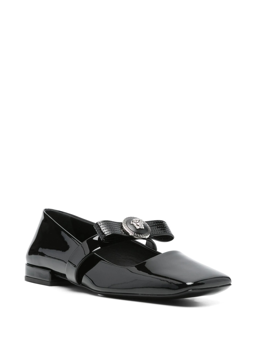 Balerini Versace Gianni Ribbon negri din piele - Img 2