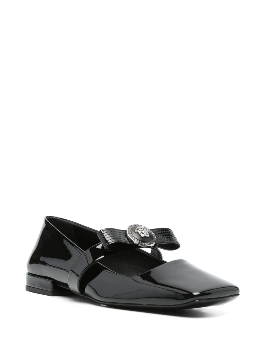 Balerini Versace Gianni Ribbon negri din piele - Img 2