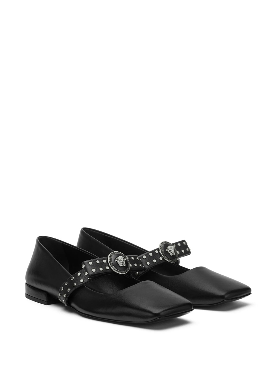 Balerini Versace Gianni Ribbon negri din piele - Img 2