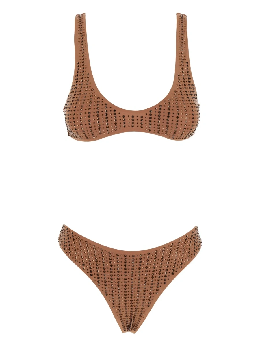 Bikini Brown 'Sbambato' Bikini with Stud Decoration in Tech Fabric - Img 6