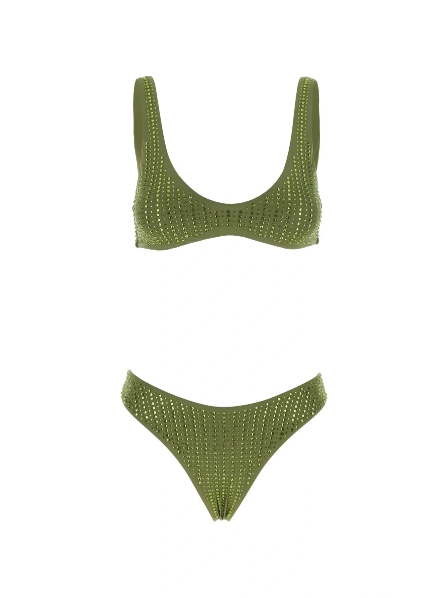 Bikini High-Cut 'Green' Bikini with Brazilian Cut Brief and All-Over Sequin Stripe Decoration in Stretch Tech Fabric for Women - Img 6