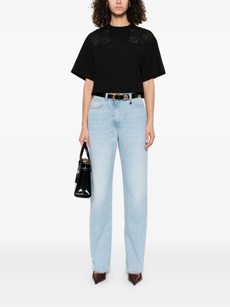 Blugi boyfriend Elisabetta Franchi albastri din bumbac - Img 2