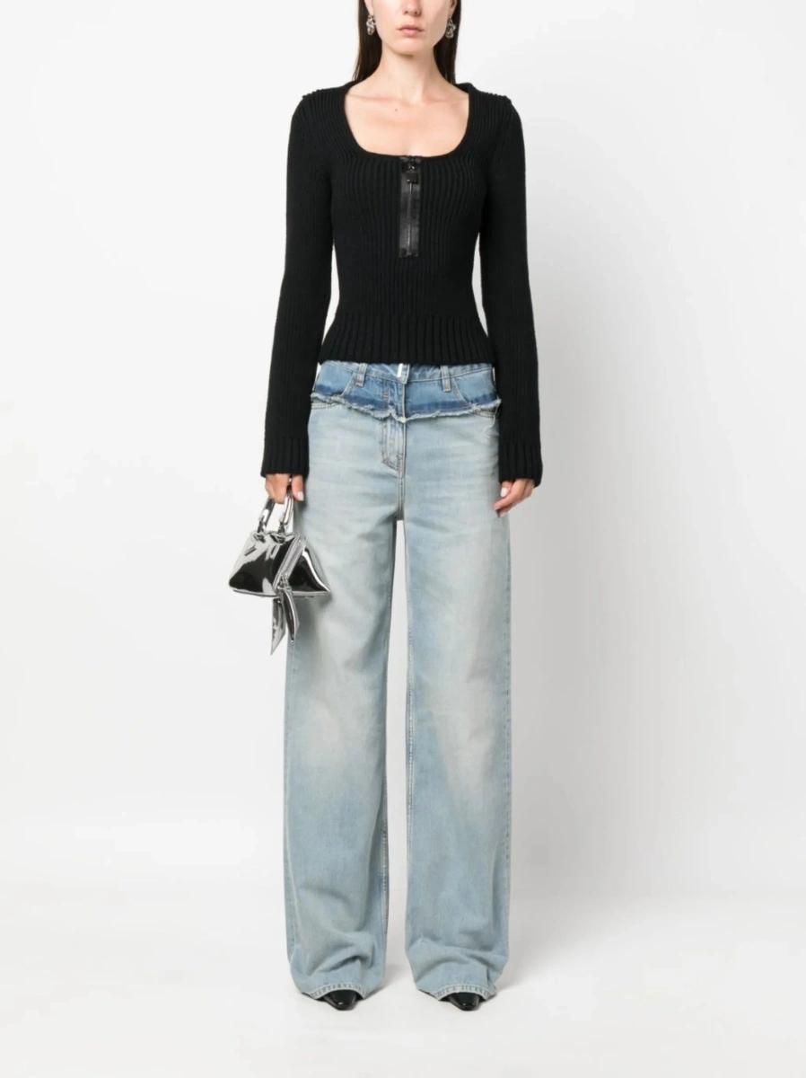 Blugi drepti Givenchy albastri din bumbac - Img 2
