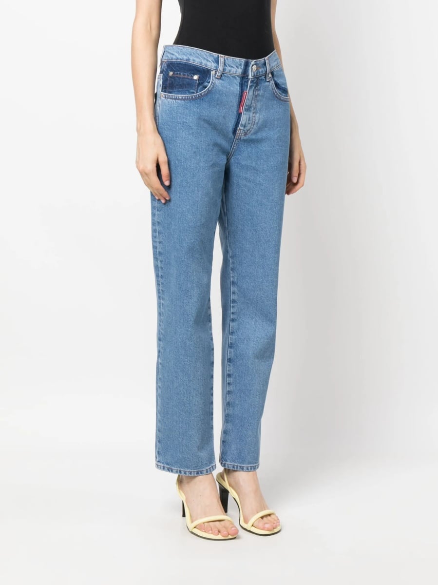 Blugi drepti MOSCHINO JEANS albastri din bumbac - Img 3