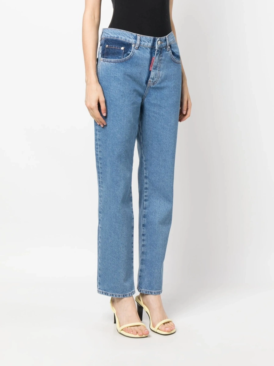 Blugi drepti MOSCHINO JEANS albastri din bumbac - Img 3