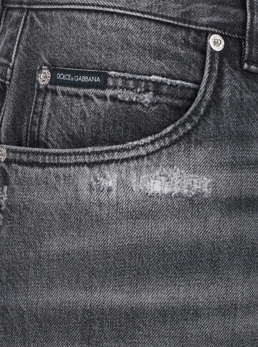 Blugi Grey Jeans with Ripped Details and Logo Patch on the Pocket in Denim for Men - Img 3