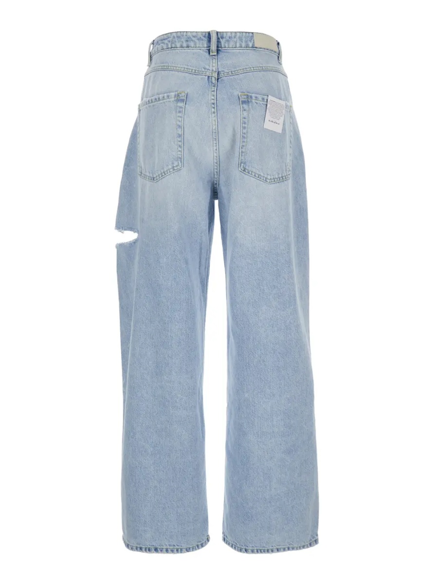 Blugi Poppy Wide Leg Jeans with frayed hems and pockets in Blue Denim unisex - Img 2