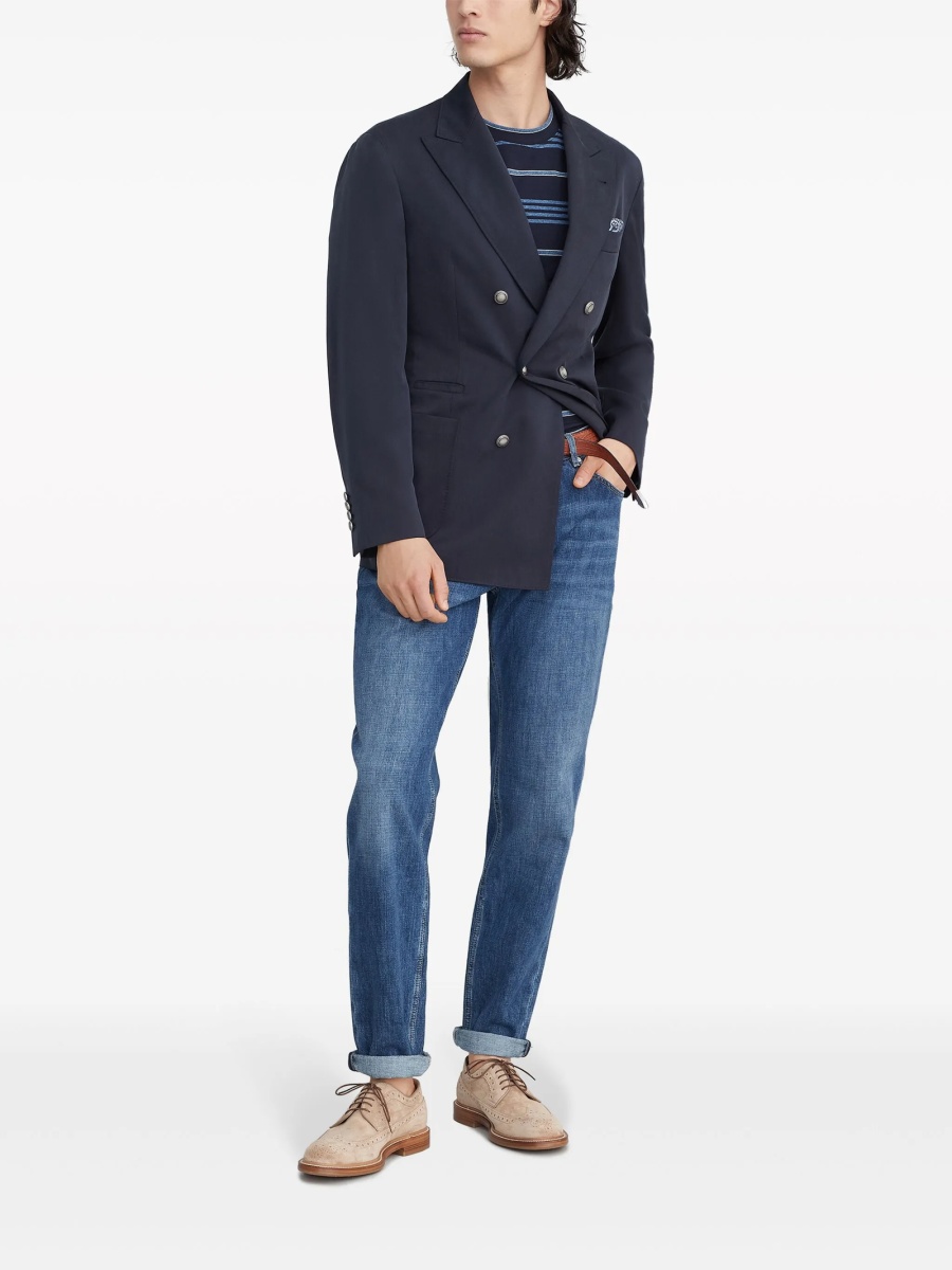 Blugi slim fit Brunello Cucinelli albastri - Img 2
