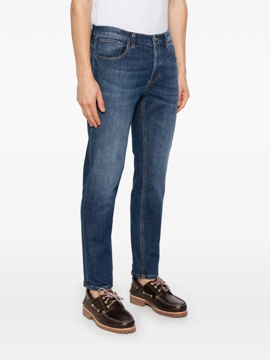 Blugi slim fit Dondup albastri din bumbac si elastan - Img 3