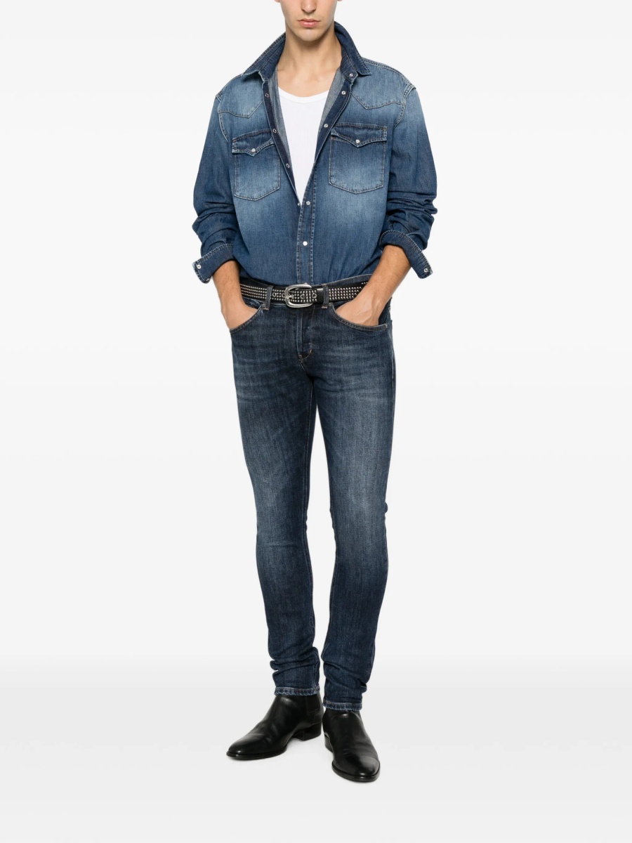 Blugi slim fit Dondup albastri din bumbac si elastan - Img 2