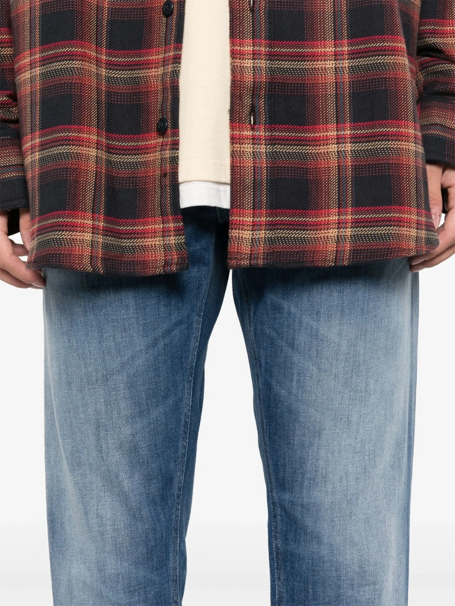 Blugi slim fit Dondup albastri din bumbac si multiester - Img 5