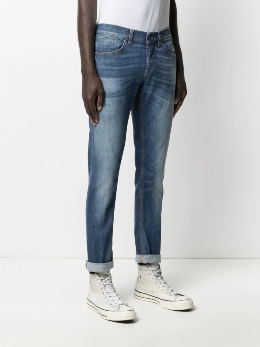 Blugi slim fit Dondup albastri din spandex/elastan si bumbac - Img 3