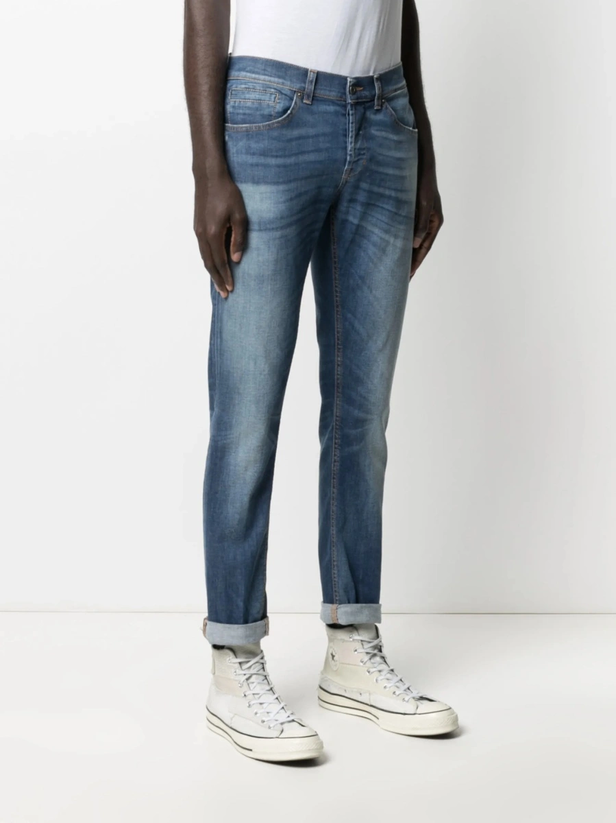 Blugi slim fit Dondup albastri din spandex/elastan si bumbac - Img 3