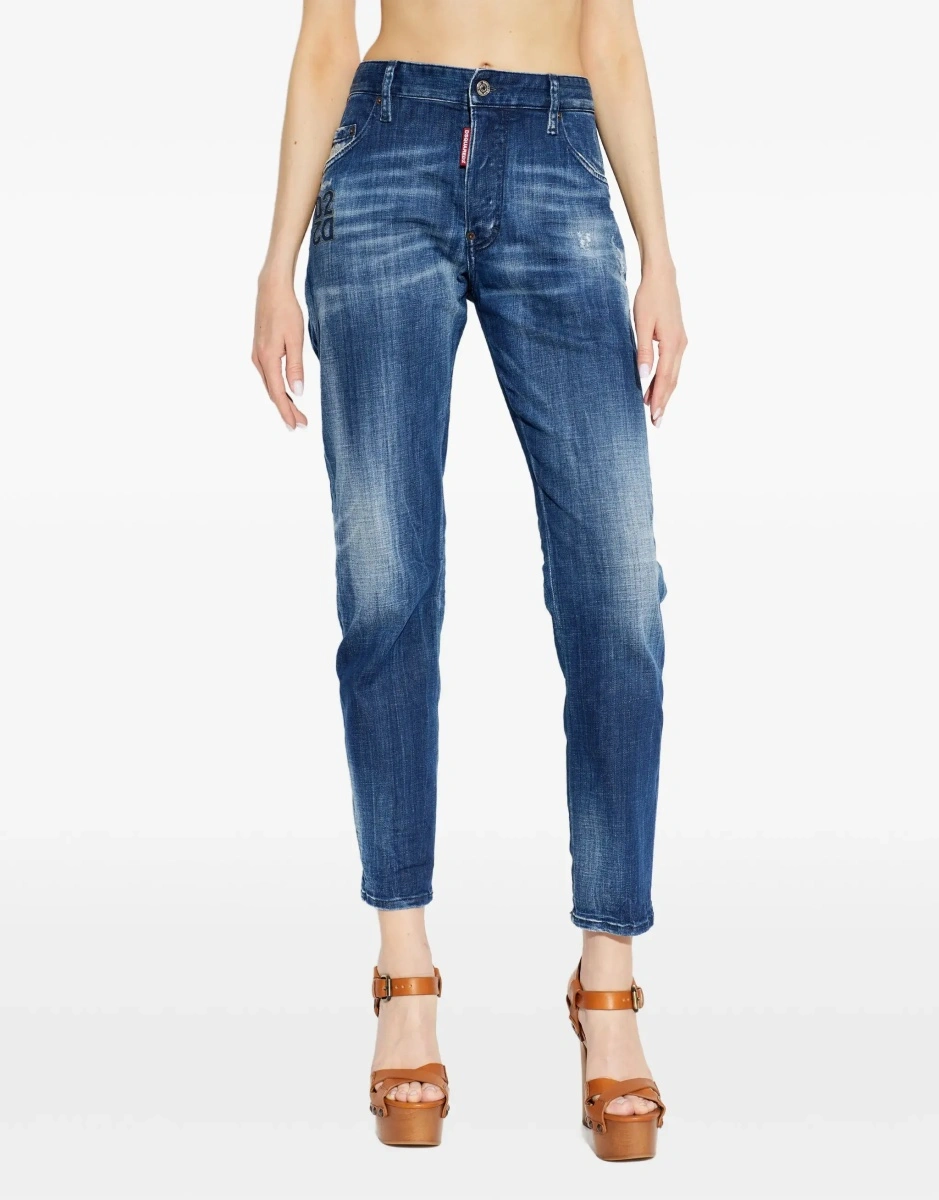 Blugi slim fit DSQUARED2 albastri din denim 'Skater' - Img 6