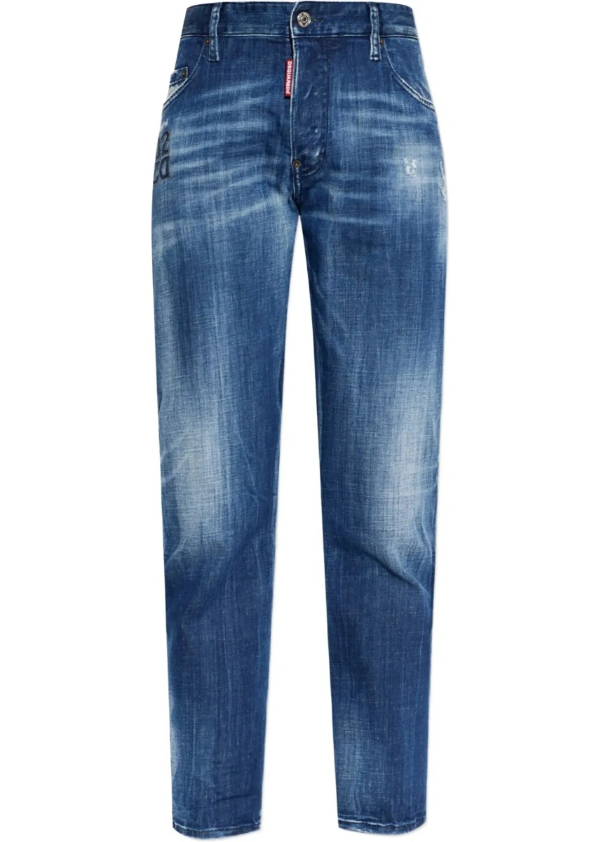 Blugi slim fit DSQUARED2 albastri din denim 'Skater' - Img 9