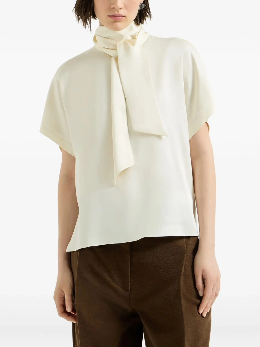 Bluza Brunello Cucinelli bej din matase - Img 5