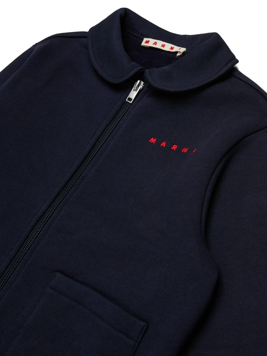 Bluza trening Blue Hoodie with logo lettering on the front and zip closure in Cotton Girl - Img 5