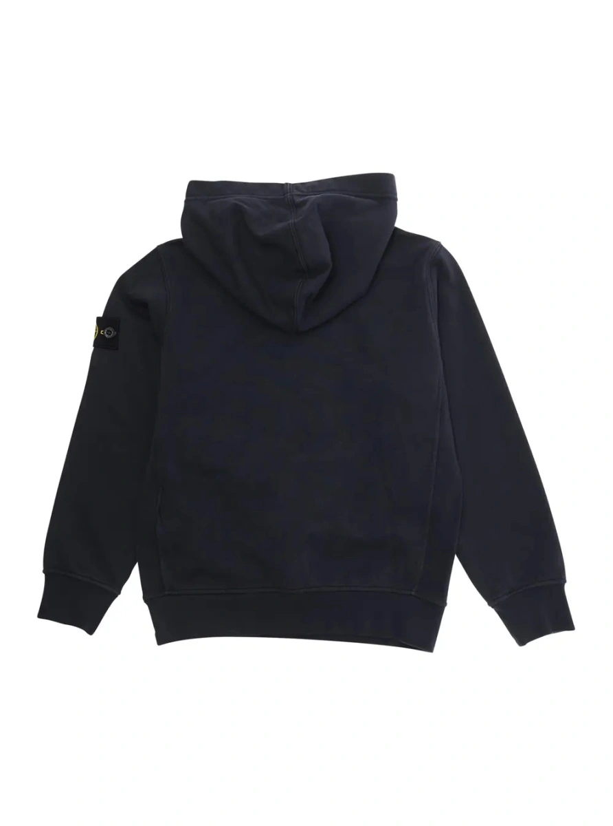 Bluze Blue Hoodie with Fixed Hood and Logo Patch on Sleeve in Cotton for Kids - Img 2