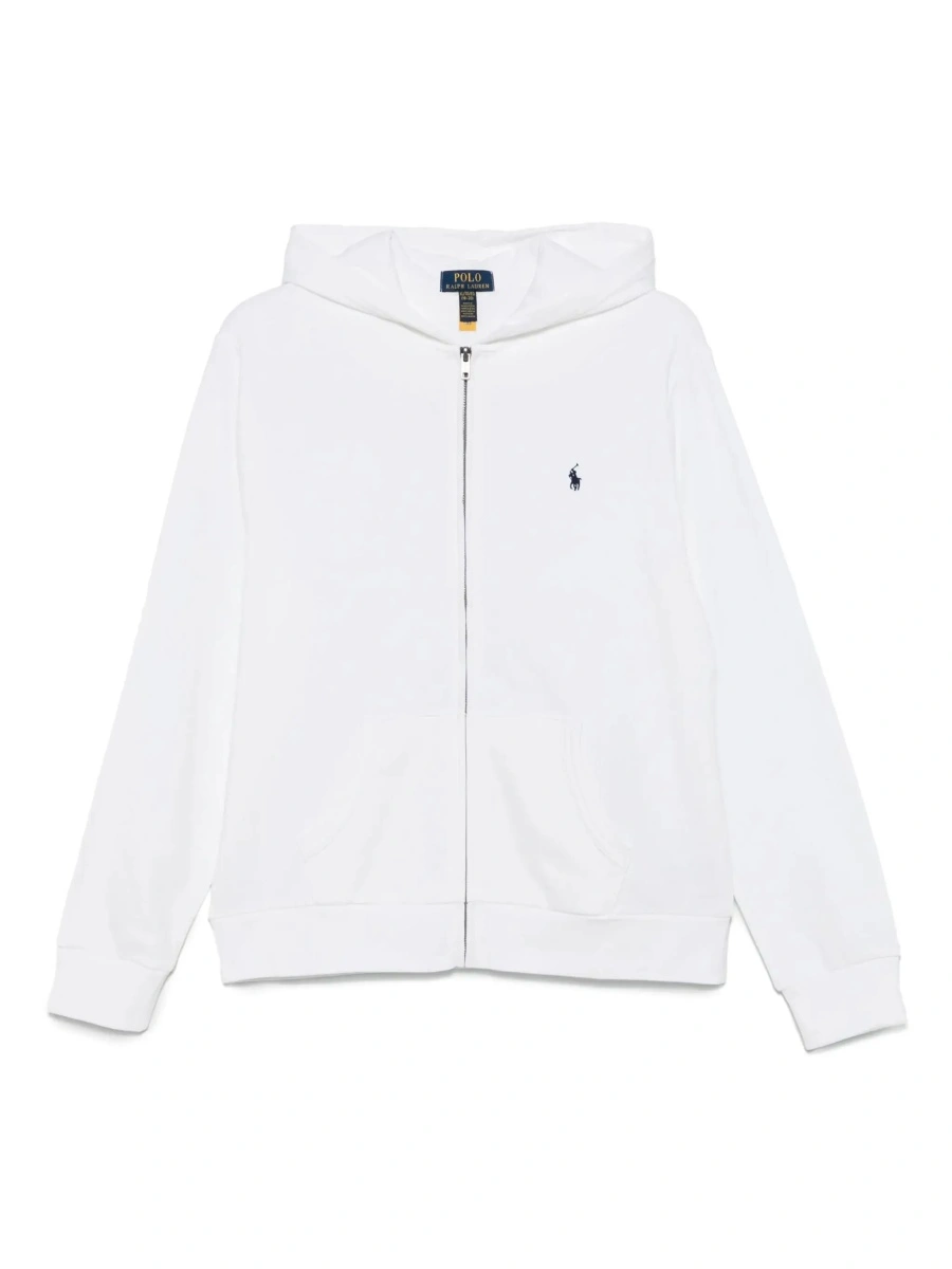 Bluze White Hoodie 'LS FZ HOOD-KNIT SHIRTS-SWEATSHIRT' with Hood and Front Zip - Cotton - Unisex - Img 6