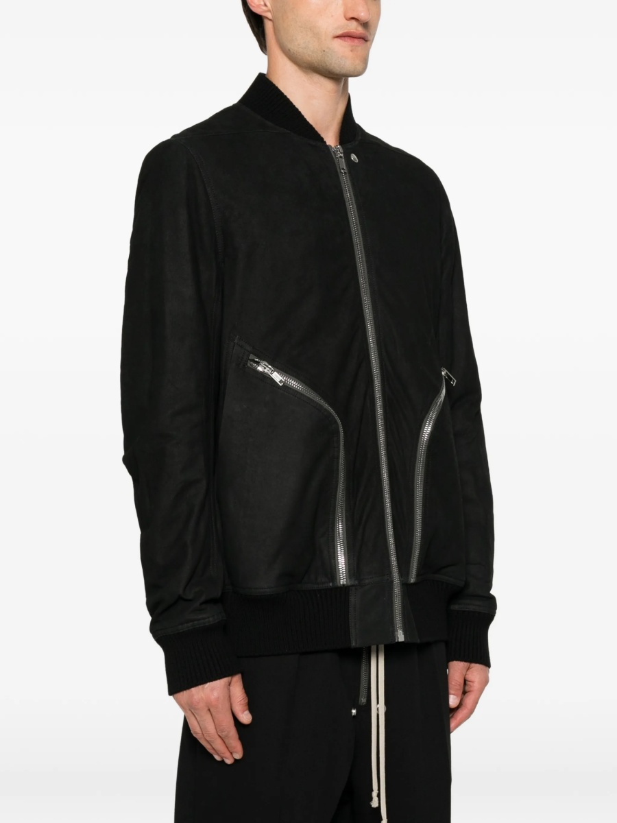 Bomber jacket Rick Owens neagra din piele intoarsa - Img 3