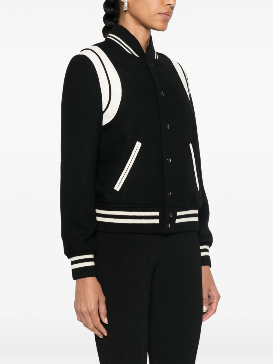 Bomber jacket Saint Laurent neagra din piele si lana - Img 3