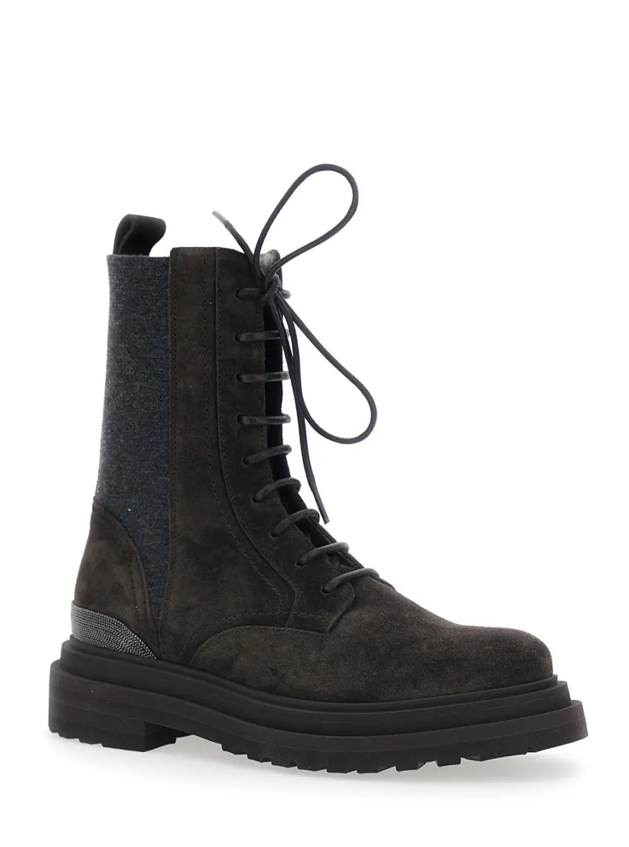 Botine Brown Ankle Boots with Lace Closure and Monil Detail on the Back in Suede for Women - Img 2