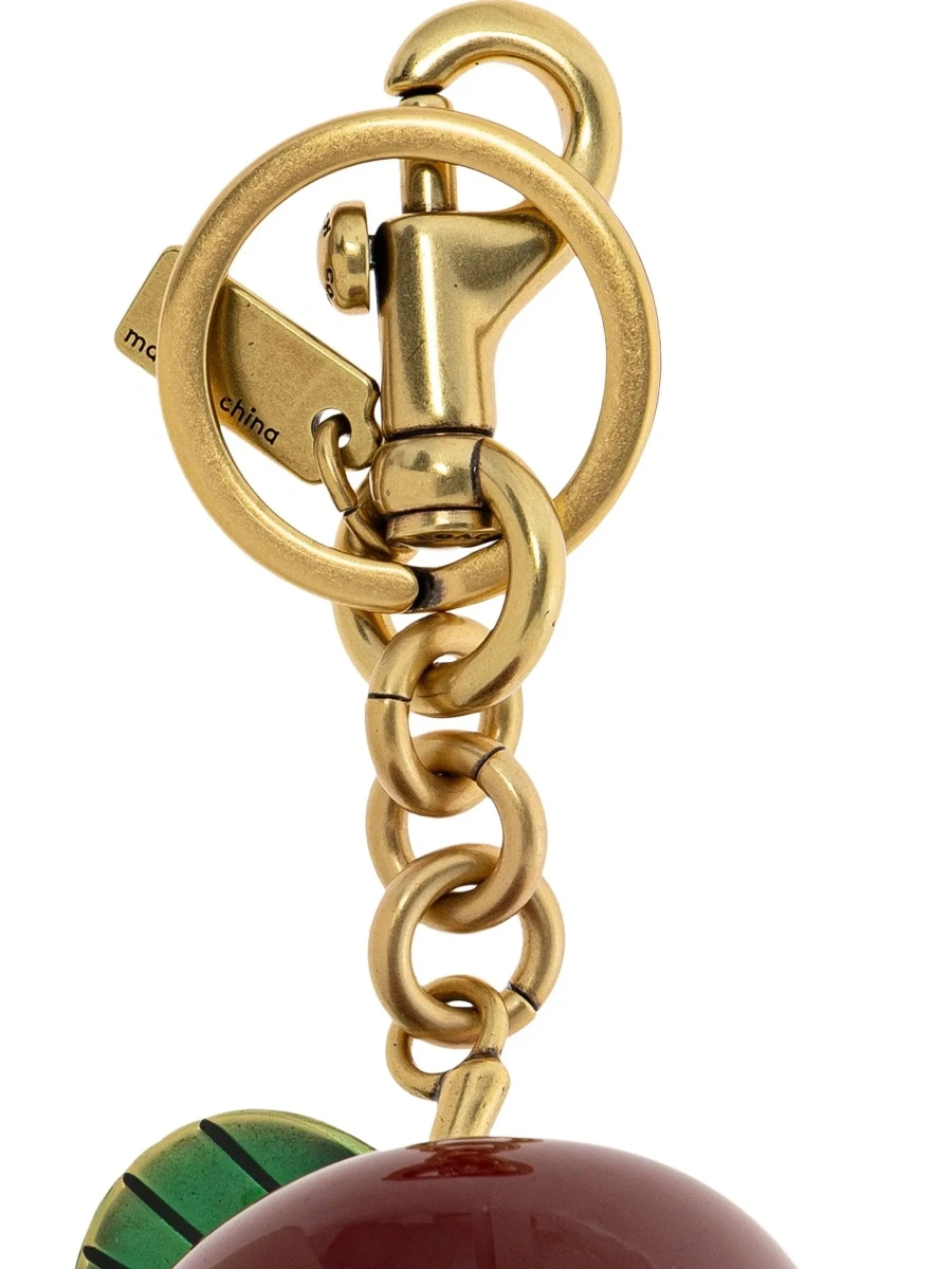 Brelocuri gold and red Keychain with apple shape and embossed logo in metal for women - Img 5